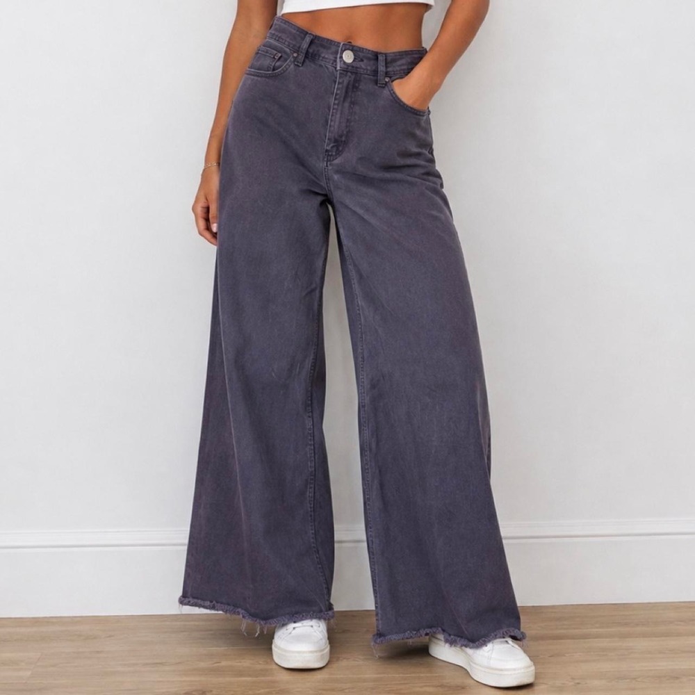 Zara Purple Wide Leg Raw Hem Jeans Size 6